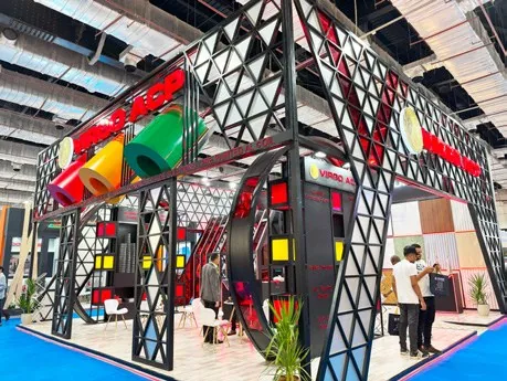Virgo ACP geometric exhibition environment on the show floor
